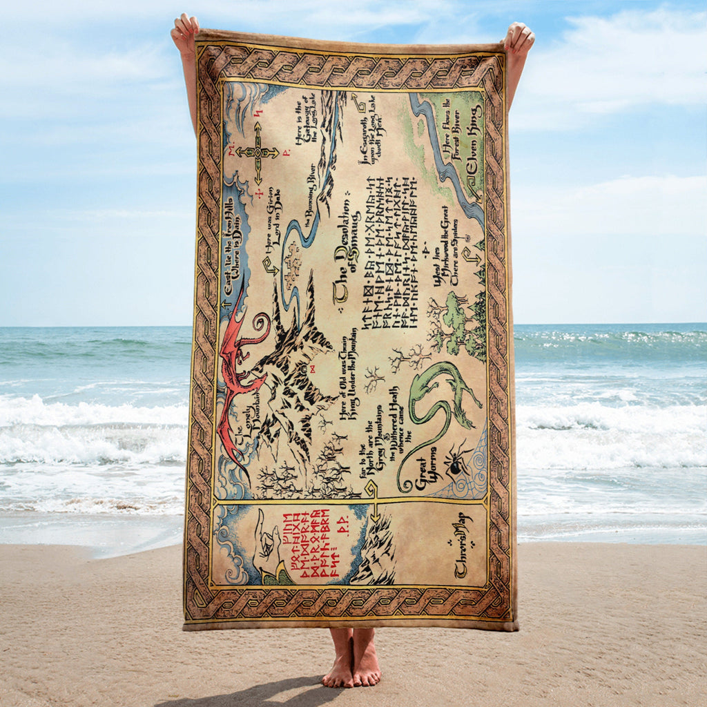 Thorin&#39;s Map Hobbit Beach Towel, Lord of the Rings Middle Earth Towel, Tolkien LOTR Fantasy Gift