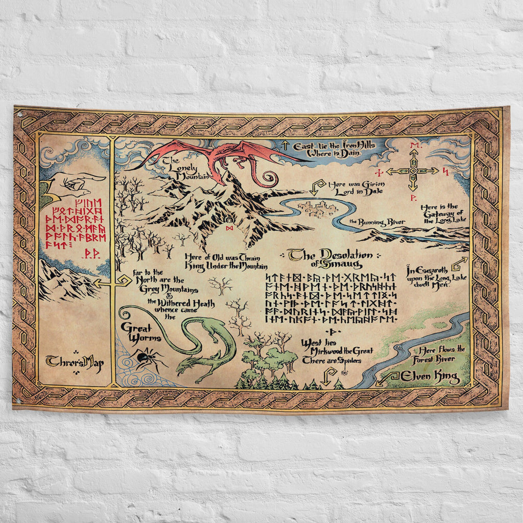 Hobbit Map Flag, Lord of the Rings Middle Earth Wall Decor, Tolkien LOTR Fantasy Gift