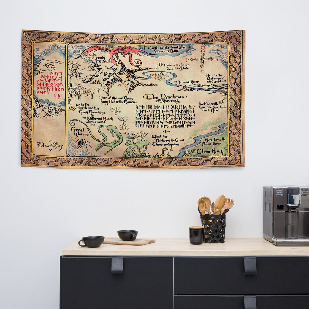 Hobbit Map Flag, Lord of the Rings Middle Earth Wall Decor, Tolkien LOTR Fantasy Gift