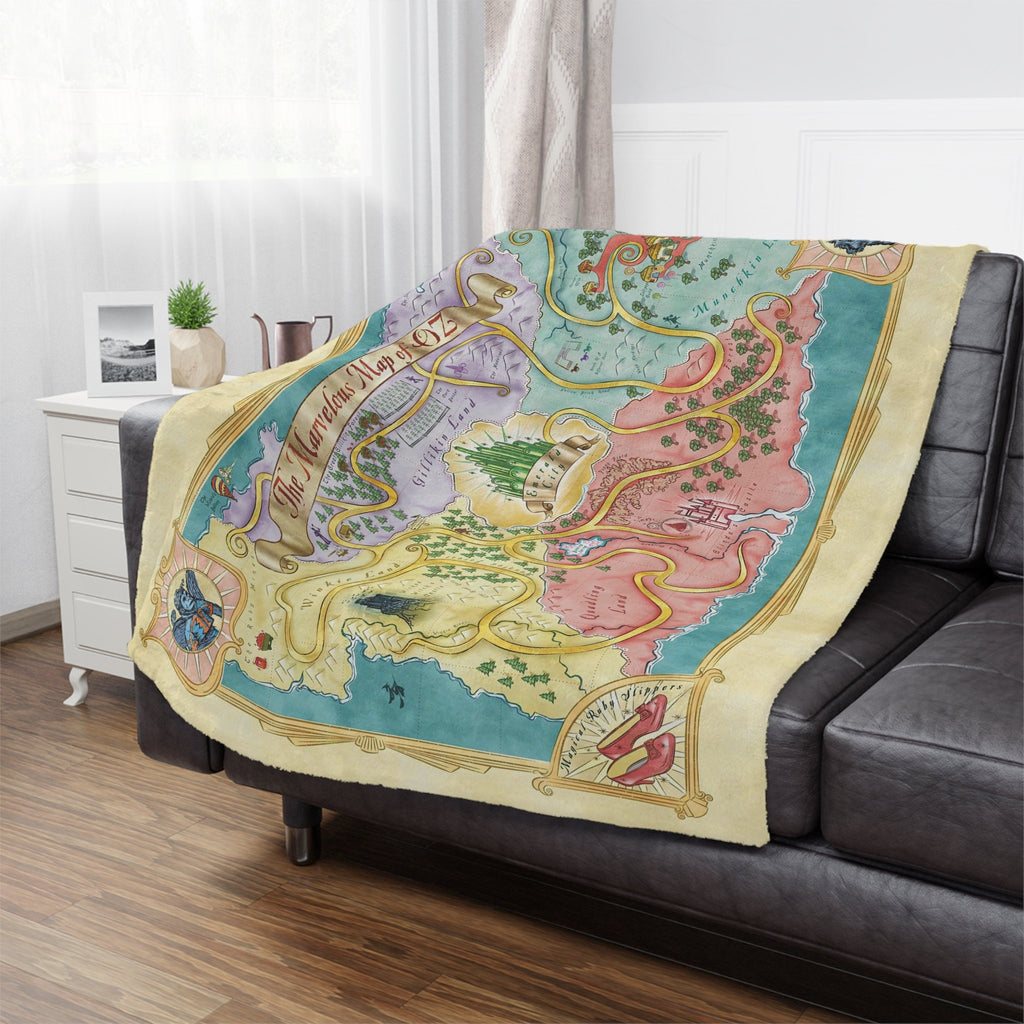 Land of Oz Map Fleece Minky Blanket, Wizard of Oz Pillow, Wicked Fantasy Gift, The Wiz Home Decor