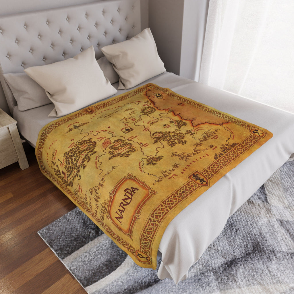 Chronicles of Narnia Map Fleece Minky Blanket, Lion Witch Wardrobe Pillow Fantasy Gift, Literature Home Decor