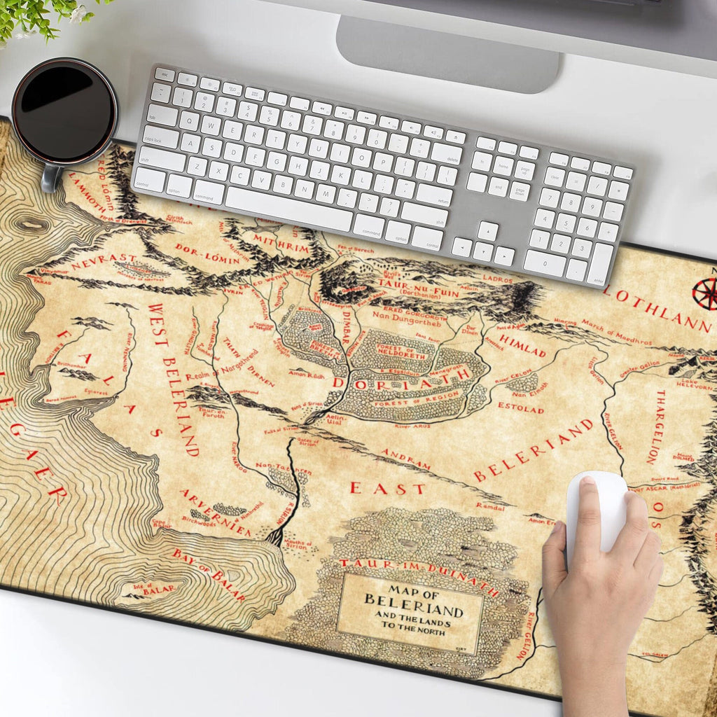 Lord of the Rings Middle Earth Map Desk Mat Mouse Pad, LOTR Beleriand Tolkien Gifts, Silmarillion Fantasy Home Office Decor