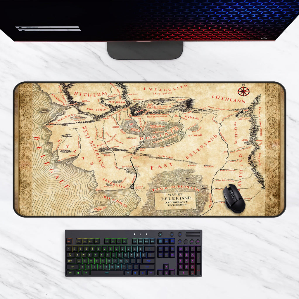 Lord of the Rings Middle Earth Map Desk Mat Mouse Pad, LOTR Beleriand Tolkien Gifts, Silmarillion Fantasy Home Office Decor