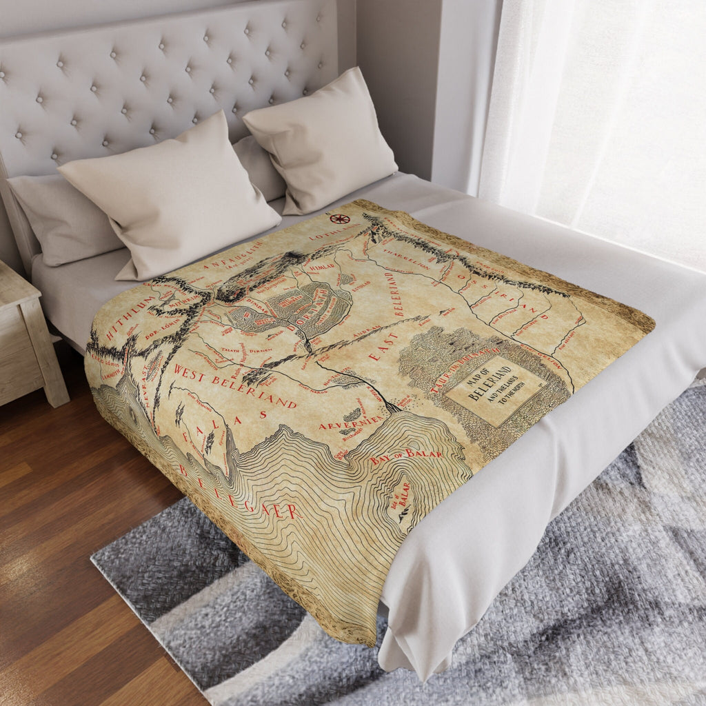 Beleriand Middle Earth Map Blanket, Lord of the Rings LOTR Pillow, Silmarillion Tolkien Gift Fantasy Home Decor