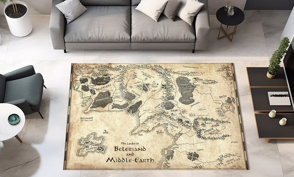 Beleriand Middle Earth Map Area Rug, Lord of the Rings LOTR Decorative Carpet Rug, Tolkien Gift Fantasy Home Decor