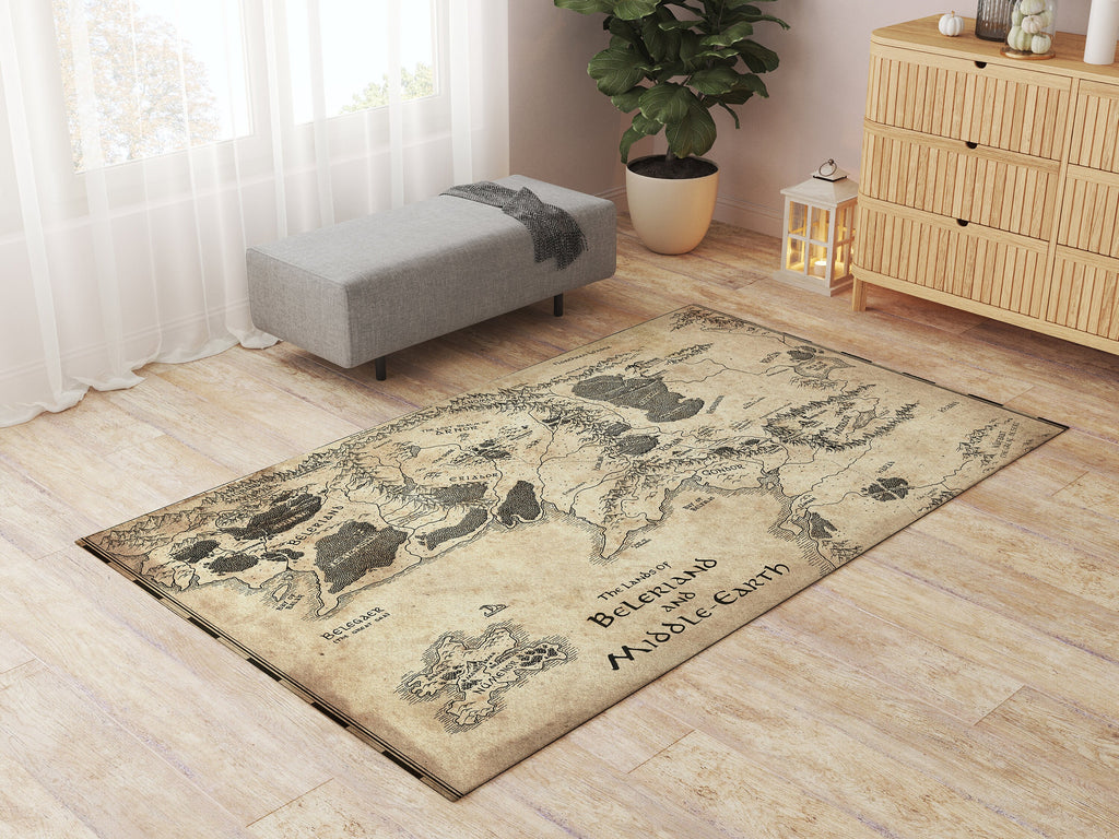 Beleriand Middle Earth Map Area Rug, Lord of the Rings LOTR Decorative Carpet Rug, Tolkien Gift Fantasy Home Decor