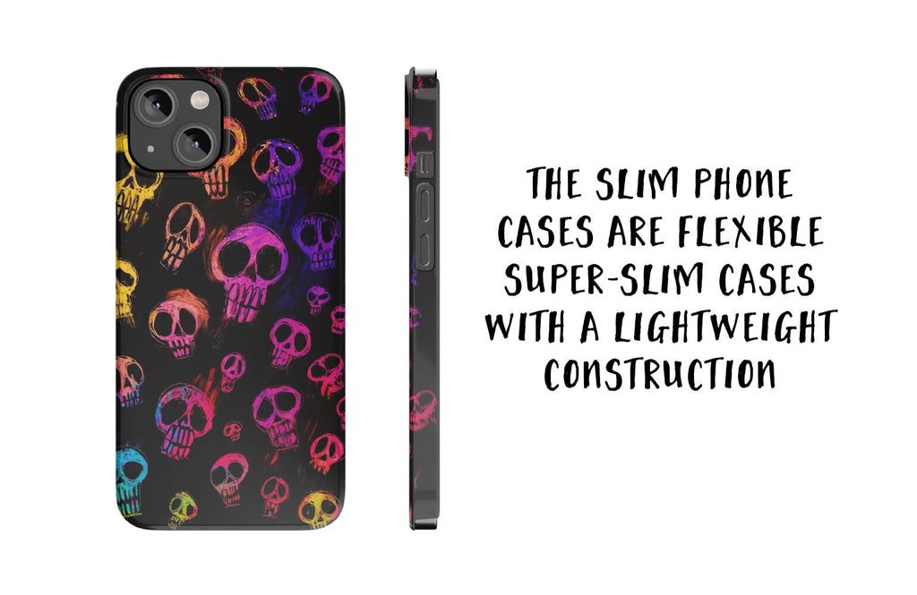 Halloween Spooky Neon Skeleton Skulls iPhone Case 14 13 12 11 Pro XR, Seasonal iPhone Hard Tough Cover, Gothic Fall Lover Gift
