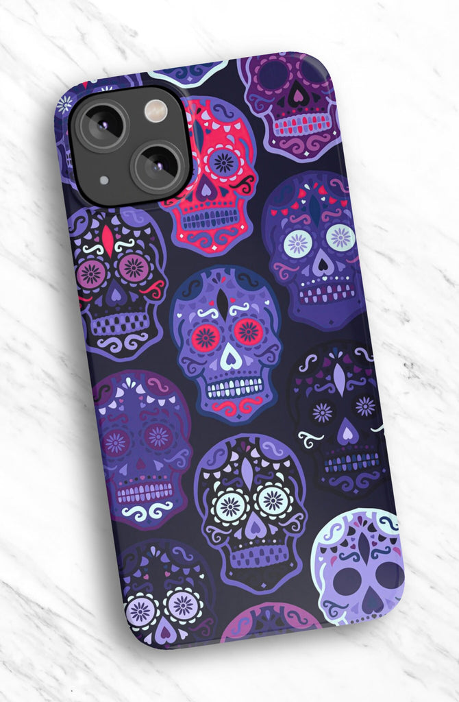 Day of the Dead Sugar Skull iPhone Case 14 13 12 11 Pro XR, Día de los Muertos Calavera Hard Tough Cover, Mexican Folk Art Gift