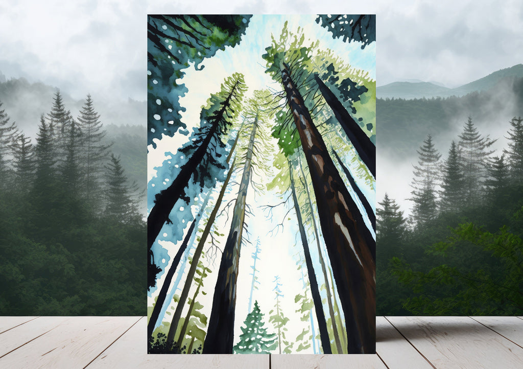 Redwood Tree Forest California Print Sequoia National Park Wall Art Landscape Watercolor Painting Gift Rustic Woodland Home Decor