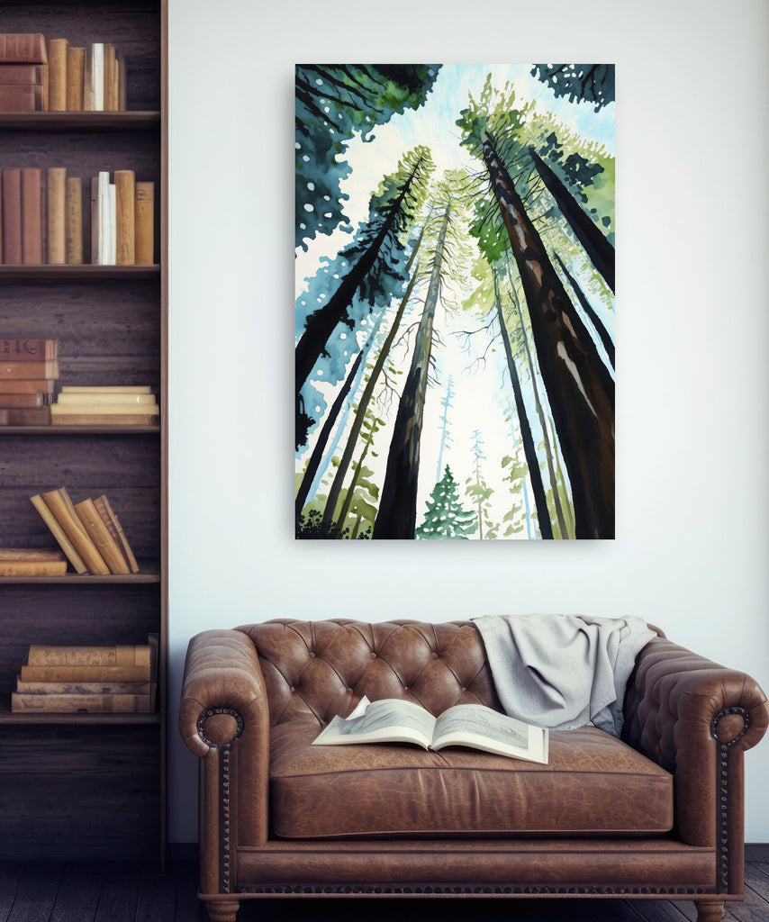 Redwood Tree Forest California Print Sequoia National Park Wall Art Landscape Watercolor Painting Gift Rustic Woodland Home Decor