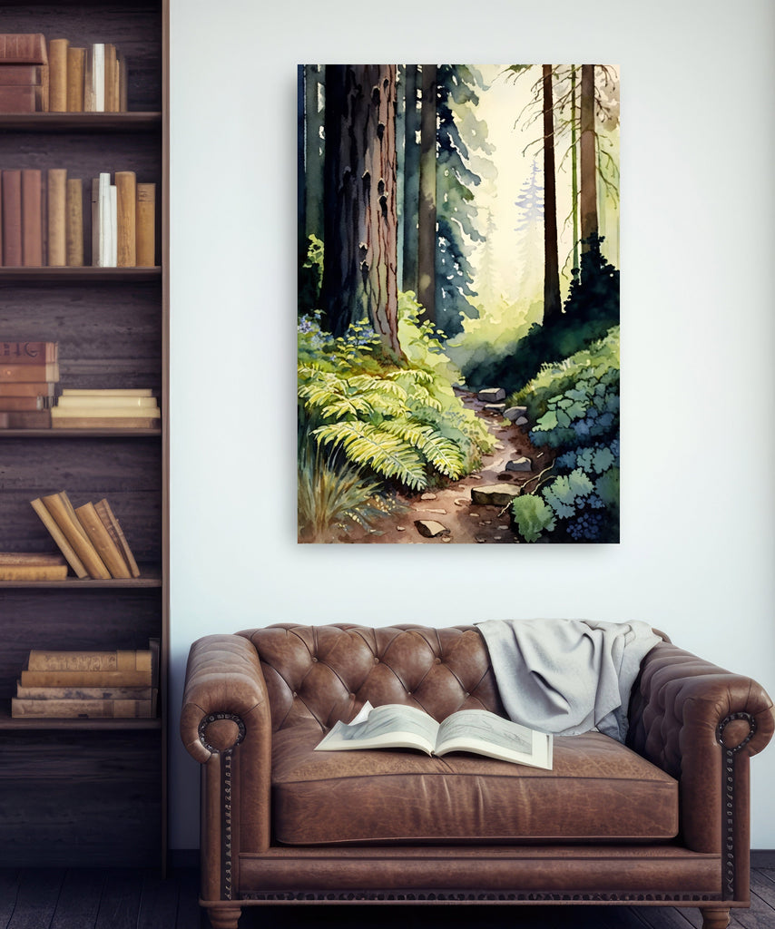 Redwood Tree Forest California Print Sequoia National Park Wall Art Landscape Watercolor Painting Gift Rustic Woodland Home Decor