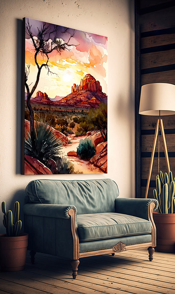 Watercolor Sedona Arizona Sunset Art Print Southwest Wall Art Landscape Gift Desert Home Western Decor