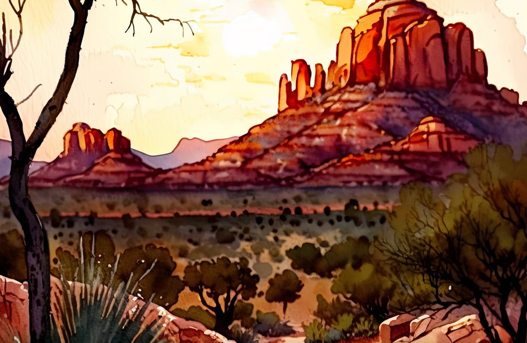 Watercolor Sedona Arizona Sunset Art Print Southwest Wall Art Landscape Gift Desert Home Western Decor