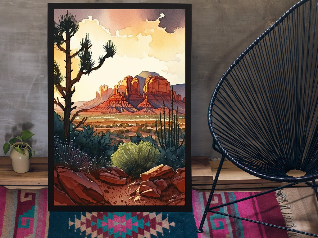 Watercolor Sedona Arizona Sunset Art Print Southwest Wall Art Landscape Gift Desert Home Western Decor