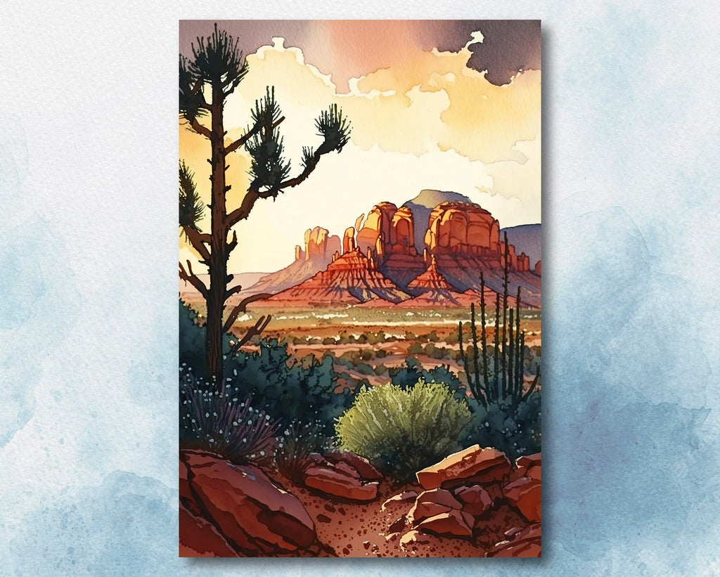 Watercolor Sedona Arizona Sunset Art Print Southwest Wall Art Landscape Gift Desert Home Western Decor