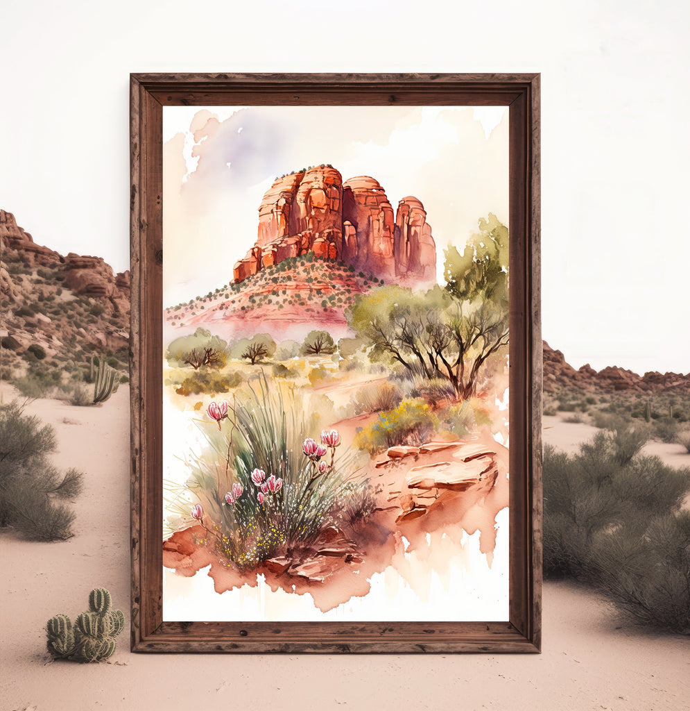 Watercolor Sedona Print Arizona Southwest Wall Art Landscape Art Gift Desert Home Western Decor