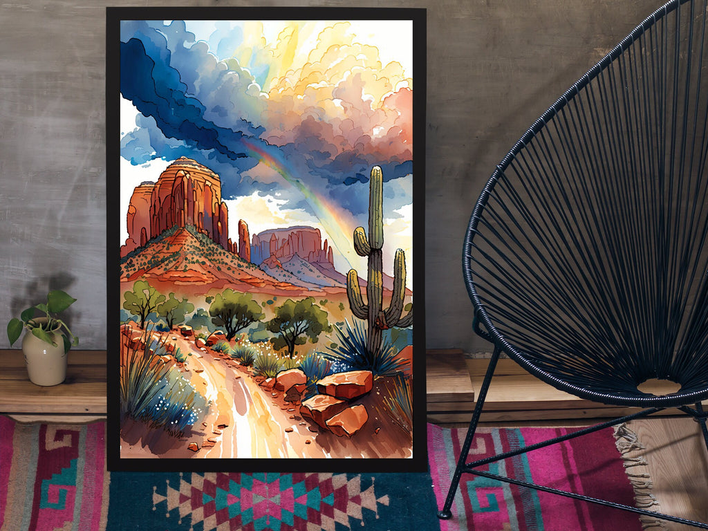 Watercolor Sedona Print Arizona Southwest Rainbow Wall Art Landscape Art Gift Desert Home Western Decor