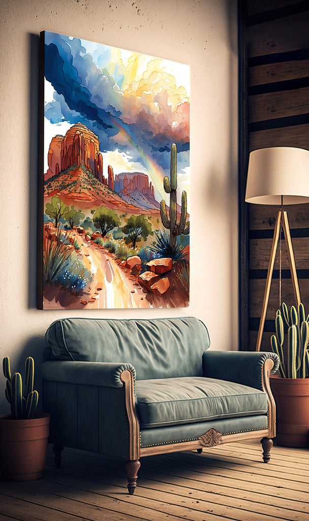 Watercolor Sedona Print Arizona Southwest Rainbow Wall Art Landscape Art Gift Desert Home Western Decor