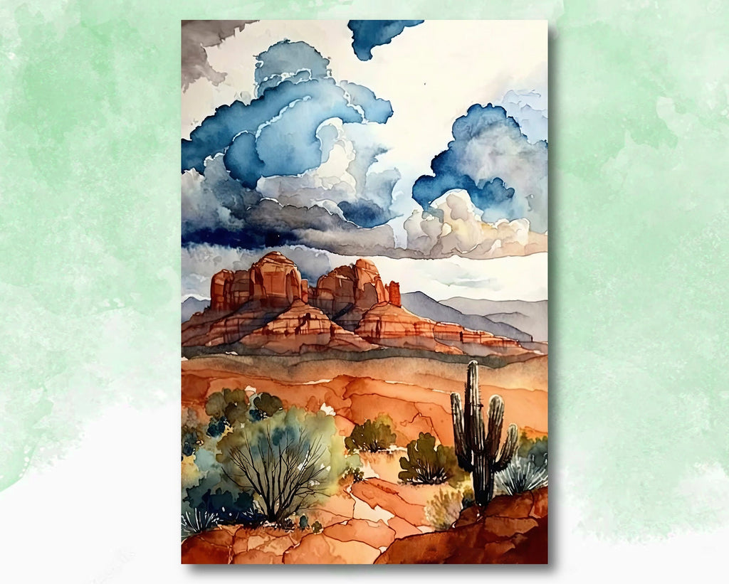 Watercolor Sedona Print Arizona Southwest Rainbow Wall Art Landscape Art Gift Desert Home Western Decor