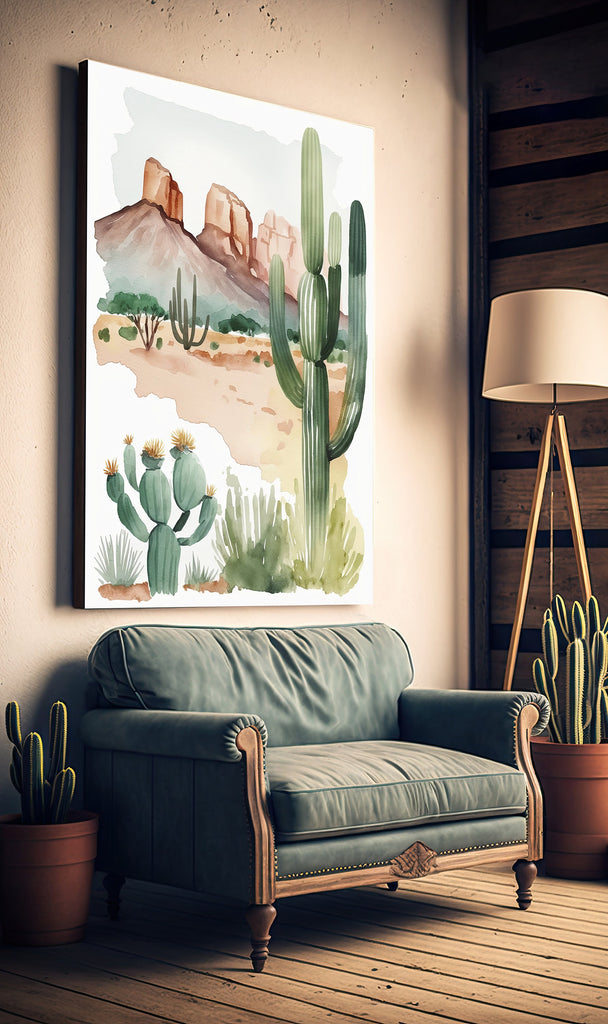 Minimalist Sonoran Desert Cactus Wall Art Southwest Nature Inspired Watercolor Print Western Boho Decor Southwestern Landscape Painting Gift