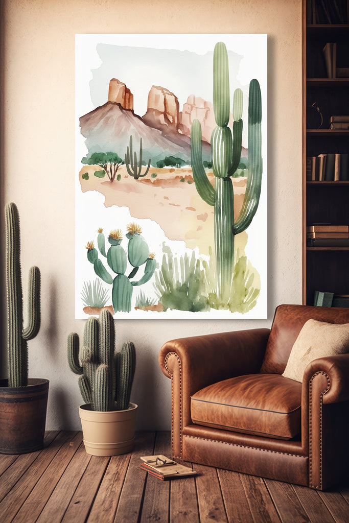 Minimalist Sonoran Desert Cactus Wall Art Southwest Nature Inspired Watercolor Print Western Boho Decor Southwestern Landscape Painting Gift