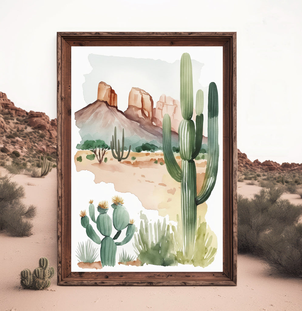 Minimalist Sonoran Desert Cactus Wall Art Southwest Nature Inspired Watercolor Print Western Boho Decor Southwestern Landscape Painting Gift