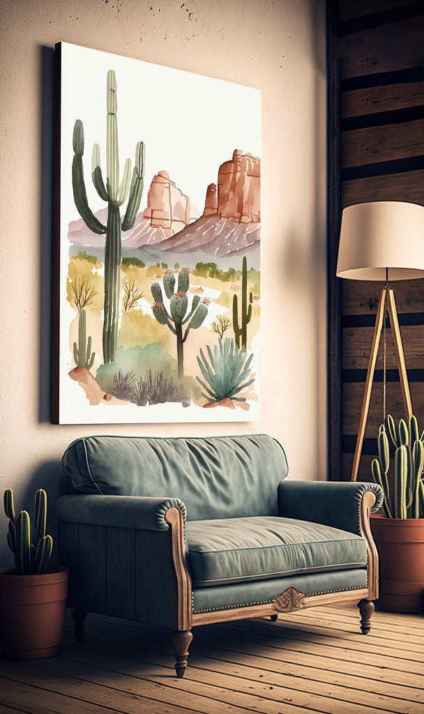 Minimalist Sonoran Desert Cactus Wall Art Southwest Nature Inspired Watercolor Print Western Boho Decor Southwestern Landscape Painting Gift