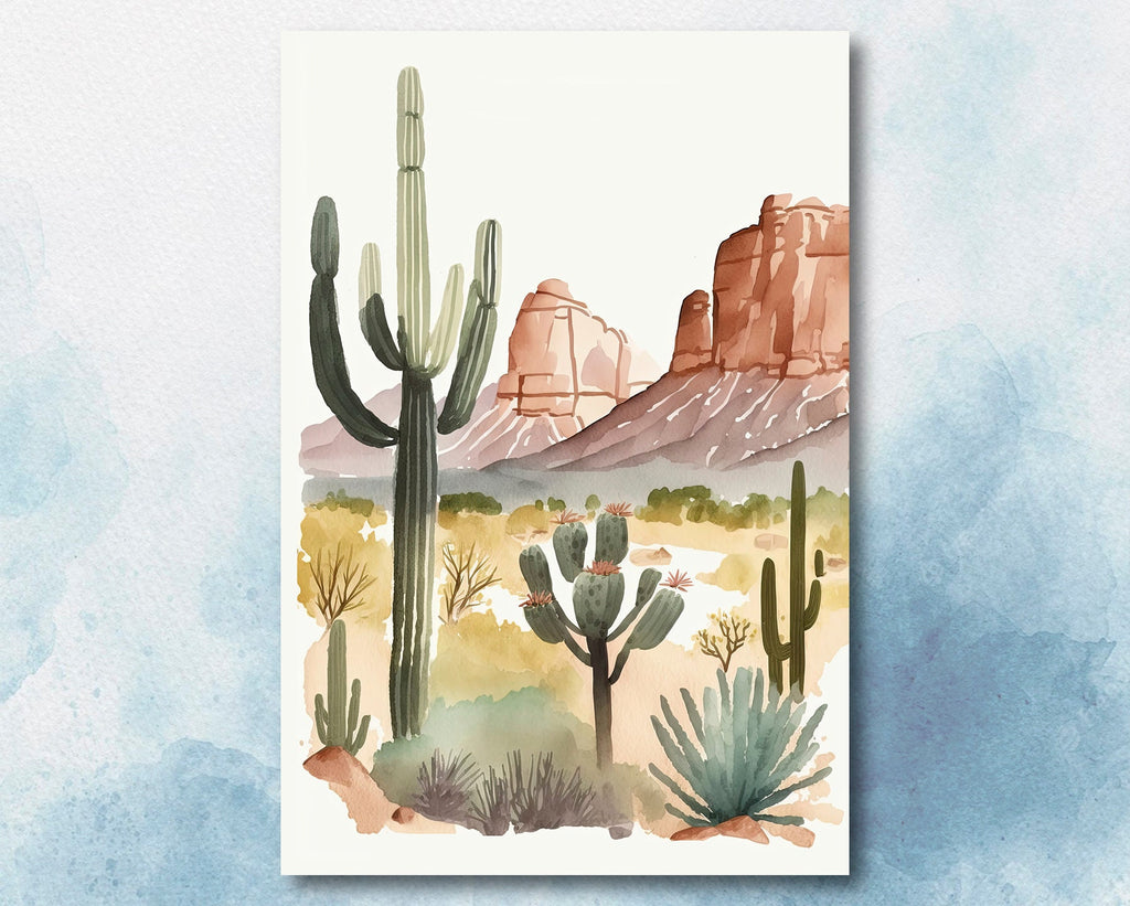 Minimalist Sonoran Desert Cactus Wall Art Southwest Nature Inspired Watercolor Print Western Boho Decor Southwestern Landscape Painting Gift