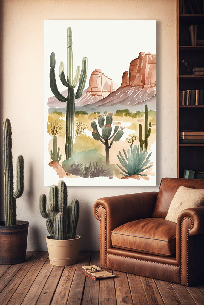 Minimalist Sonoran Desert Cactus Wall Art Southwest Nature Inspired Watercolor Print Western Boho Decor Southwestern Landscape Painting Gift