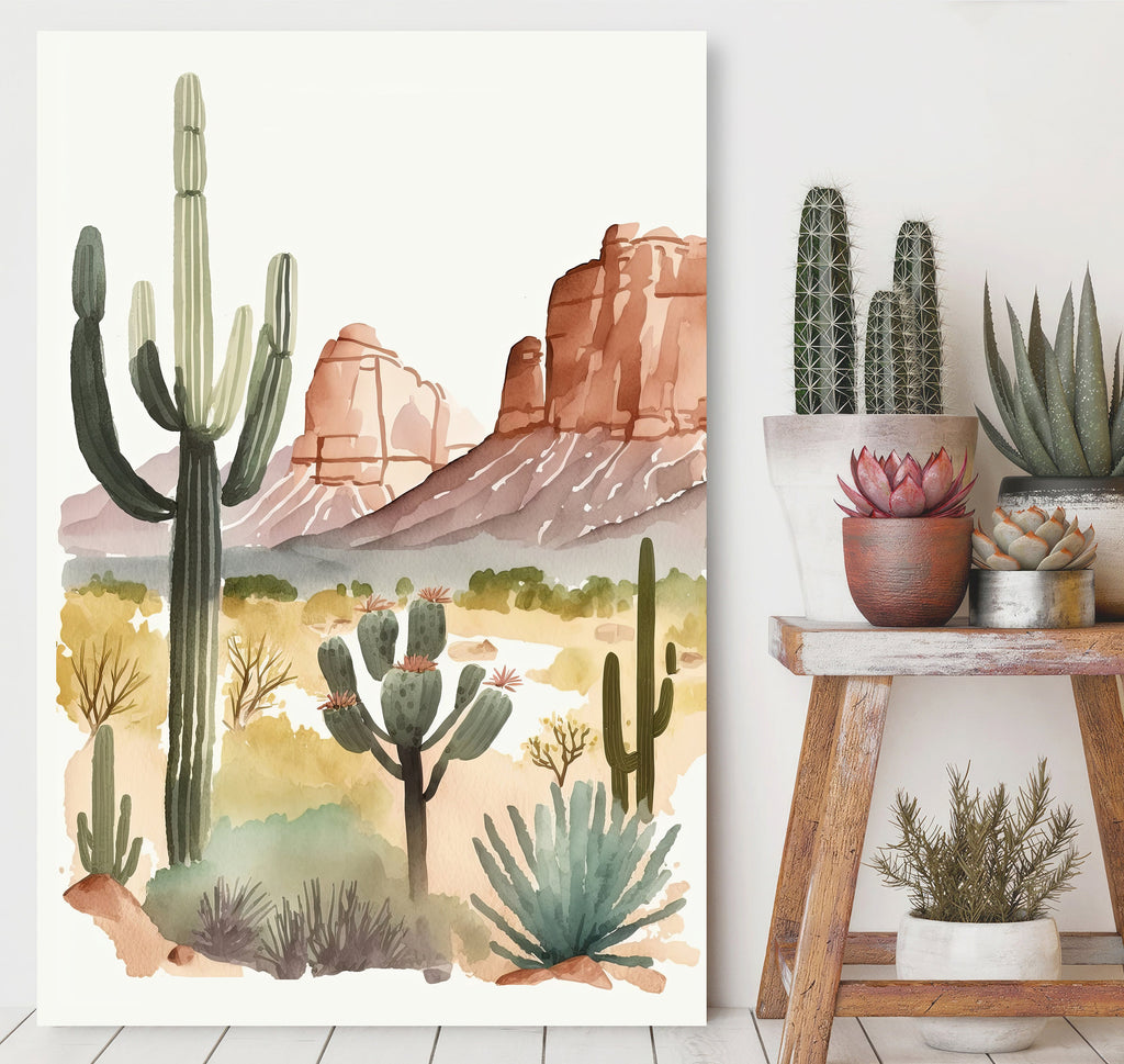 Minimalist Sonoran Desert Cactus Wall Art Southwest Nature Inspired Watercolor Print Western Boho Decor Southwestern Landscape Painting Gift