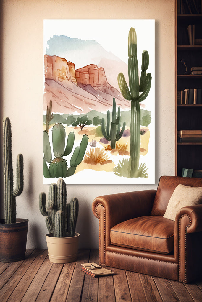 Minimalist Sonoran Desert Cactus Wall Art Southwest Nature Inspired Watercolor Print Western Boho Decor Southwestern Landscape Painting Gift