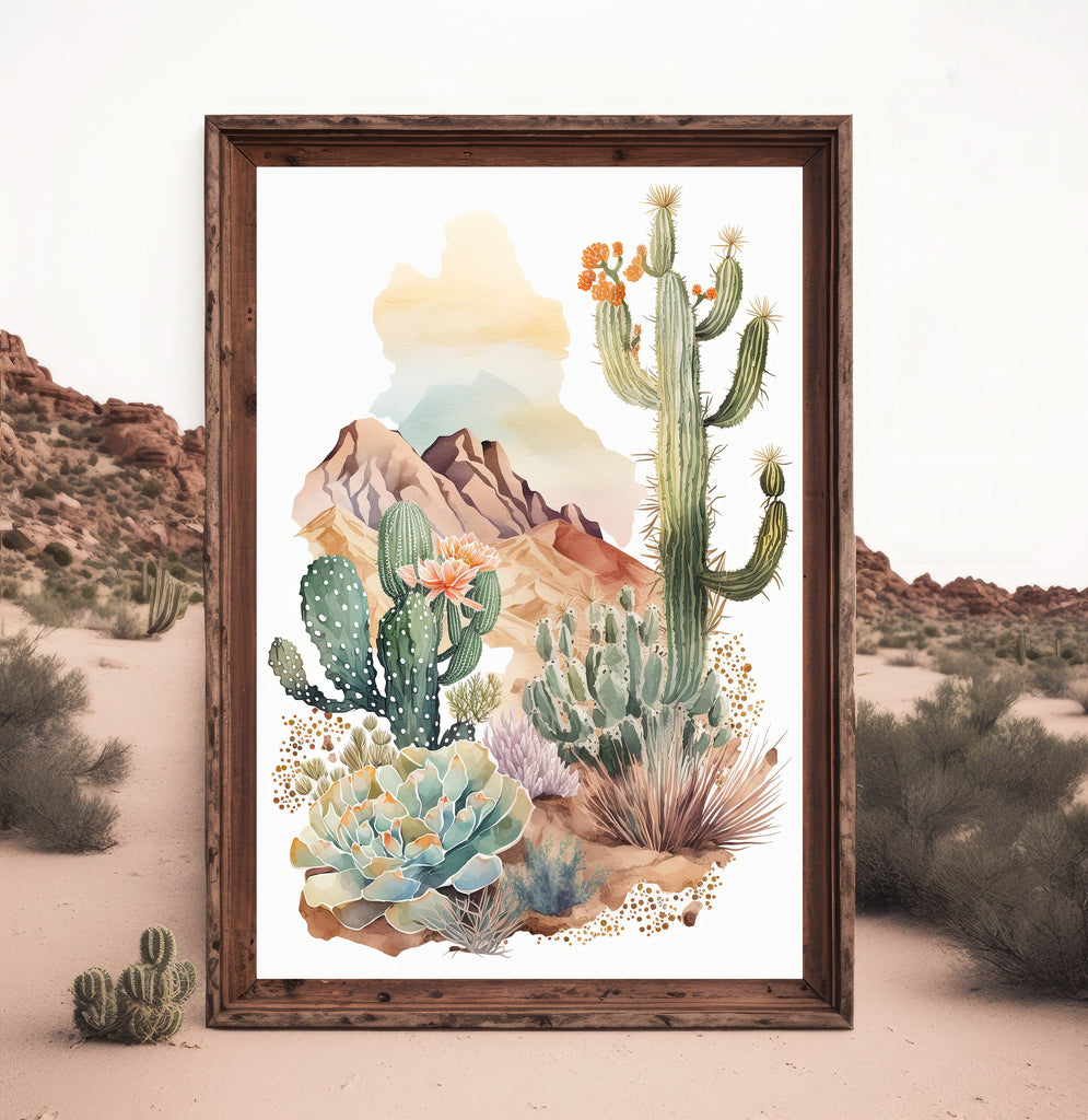 Desert Landscape Print Colorful Watercolor Wall Art Southwest Gift Saguaro Cactus Beautiful Nature Home Decor