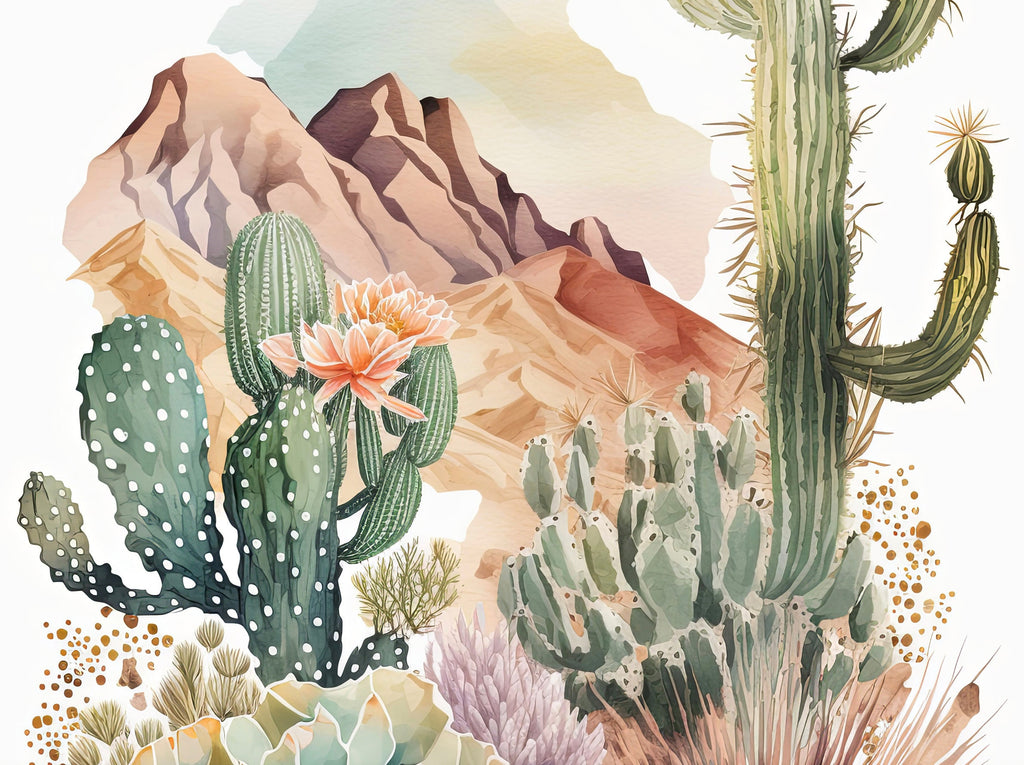 Desert Landscape Print Colorful Watercolor Wall Art Southwest Gift Saguaro Cactus Beautiful Nature Home Decor