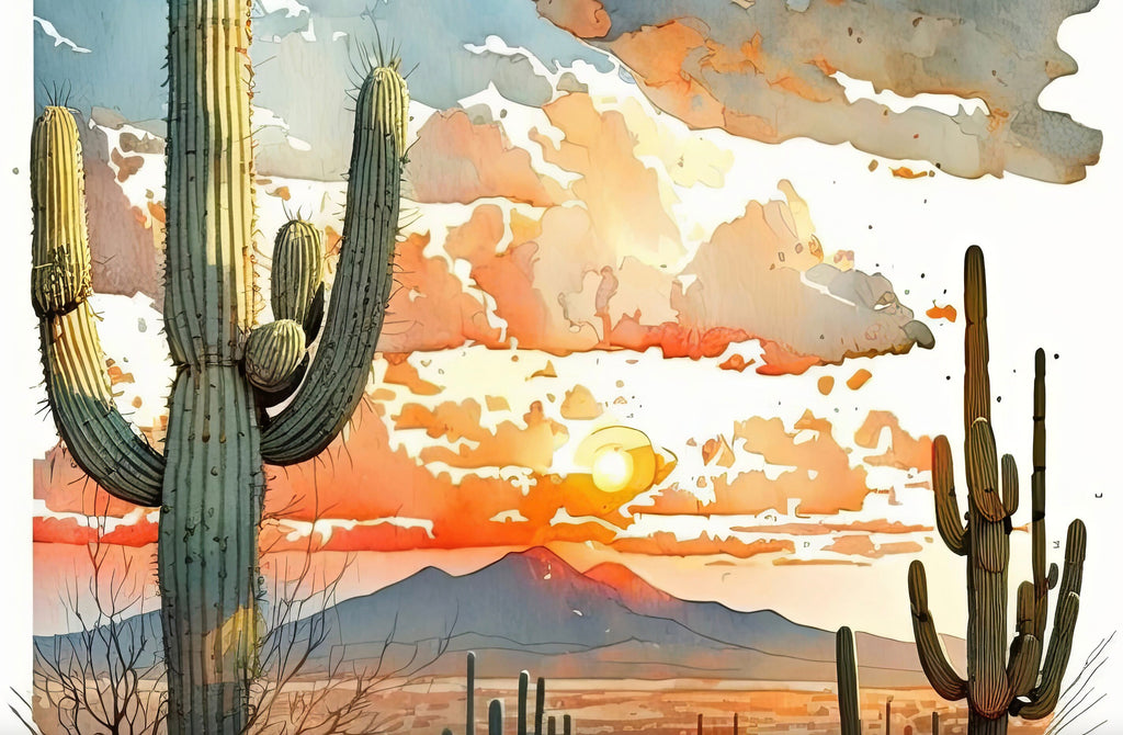 Desert Sunset Print Colorful Watercolor Wall Art Southwest Landscape Gift Saguaro Cactus Beautiful Nature Home Decor