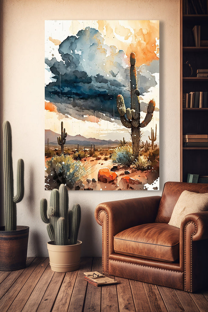 Desert Landscape Print Colorful Rainy Watercolor Wall Art Southwest Gift Saguaro Cactus Beautiful Nature Home Decor