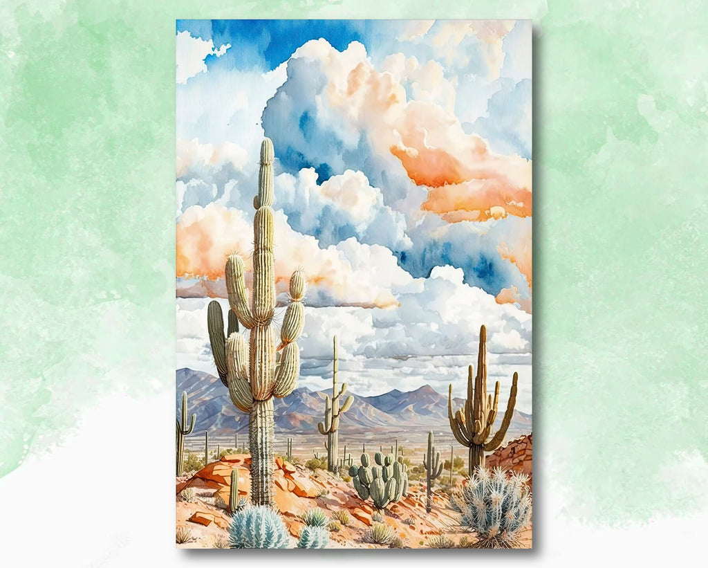 Desert Landscape Print Colorful Watercolor Wall Art Southwest Gift Saguaro Cactus Beautiful Nature Home Decor