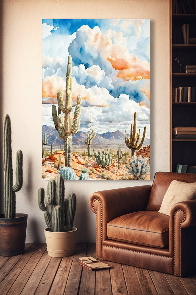 Desert Landscape Print Colorful Watercolor Wall Art Southwest Gift Saguaro Cactus Beautiful Nature Home Decor