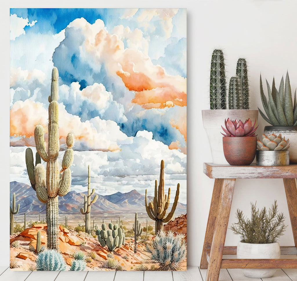 Desert Landscape Print Colorful Watercolor Wall Art Southwest Gift Saguaro Cactus Beautiful Nature Home Decor