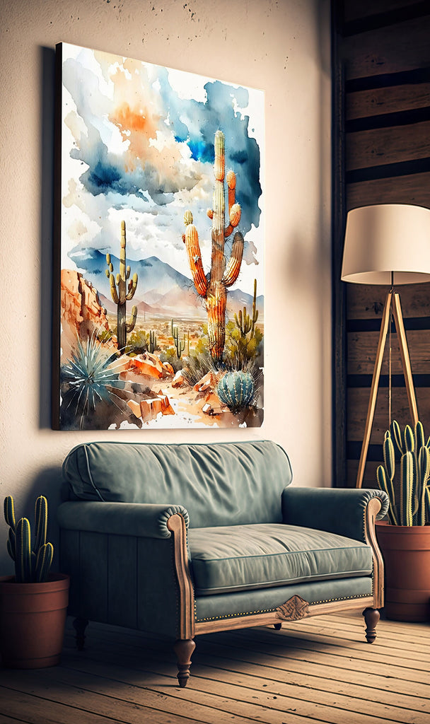 Desert Landscape Print Colorful Watercolor Wall Art Southwest Gift Saguaro Cactus Beautiful Nature Home Decor