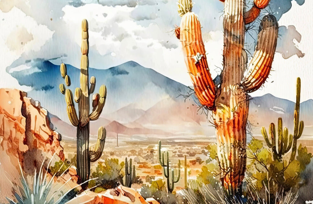 Desert Landscape Print Colorful Watercolor Wall Art Southwest Gift Saguaro Cactus Beautiful Nature Home Decor