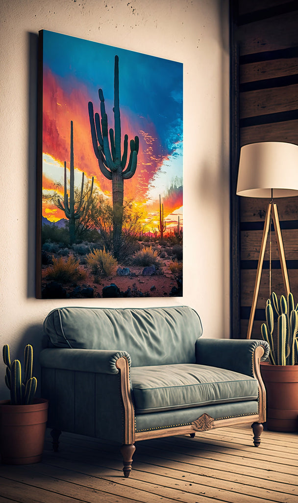 Desert Sunset Print Colorful Watercolor Wall Art Southwest Landscape Gift Saguaro Cactus Beautiful Nature Home Decor