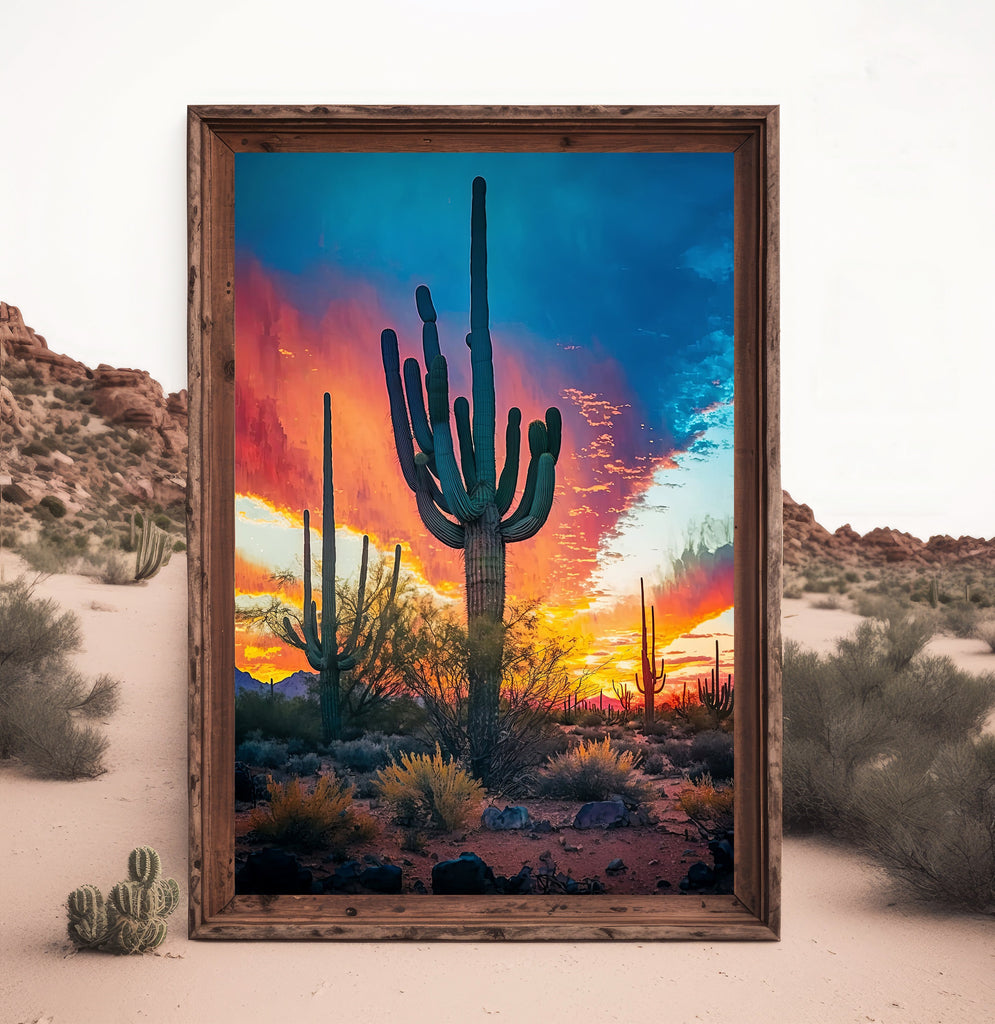 Desert Sunset Print Colorful Watercolor Wall Art Southwest Landscape Gift Saguaro Cactus Beautiful Nature Home Decor