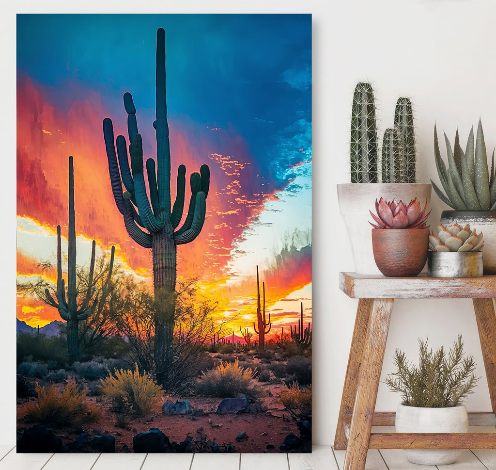 Desert Sunset Print Colorful Watercolor Wall Art Southwest Landscape Gift Saguaro Cactus Beautiful Nature Home Decor