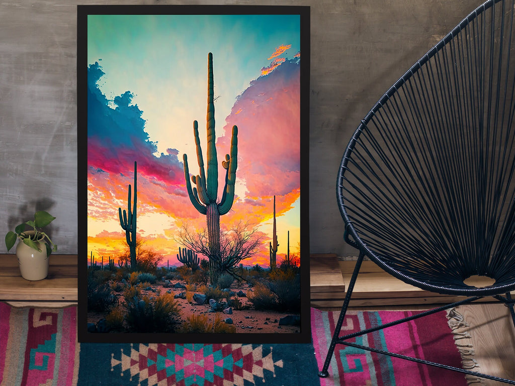 Desert Sunset Print Colorful Watercolor Wall Art Southwest Landscape Gift Saguaro Cactus Beautiful Nature Home Decor