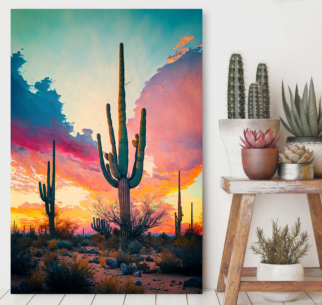 Desert Sunset Print Colorful Watercolor Wall Art Southwest Landscape Gift Saguaro Cactus Beautiful Nature Home Decor