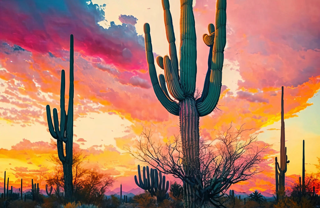 Desert Sunset Print Colorful Watercolor Wall Art Southwest Landscape Gift Saguaro Cactus Beautiful Nature Home Decor