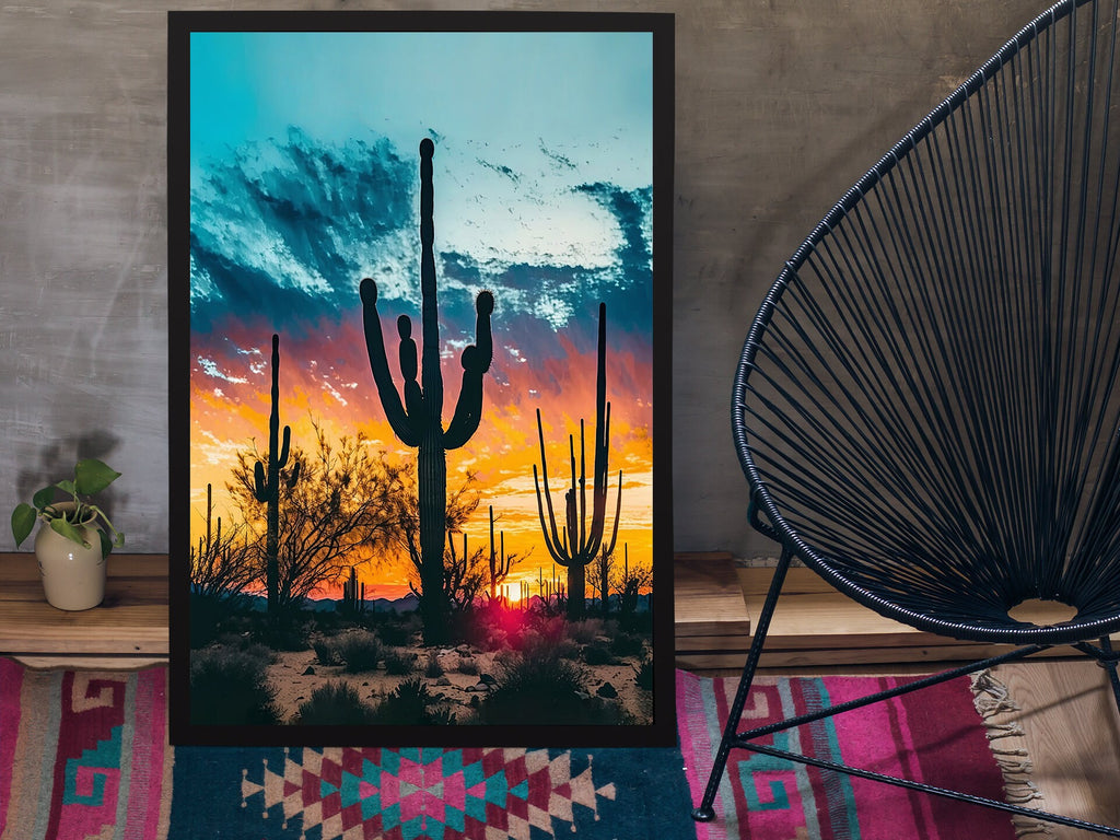 Desert Sunset Print Colorful Watercolor Wall Art Southwest Landscape Gift Saguaro Cactus Beautiful Nature Home Decor