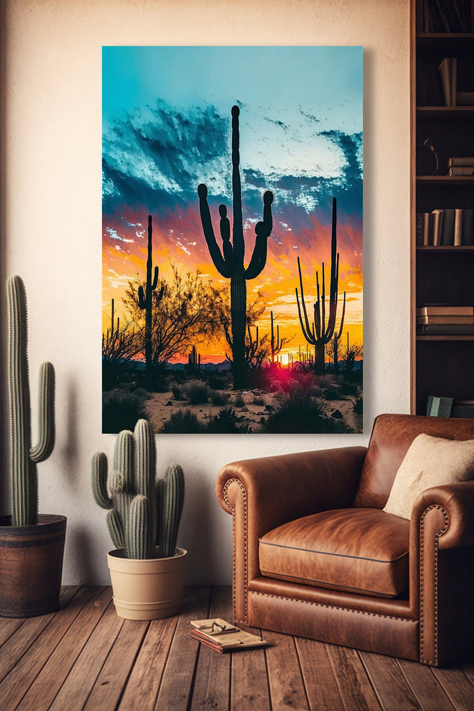 Desert Sunset Print Colorful Watercolor Wall Art Southwest Landscape Gift Saguaro Cactus Beautiful Nature Home Decor