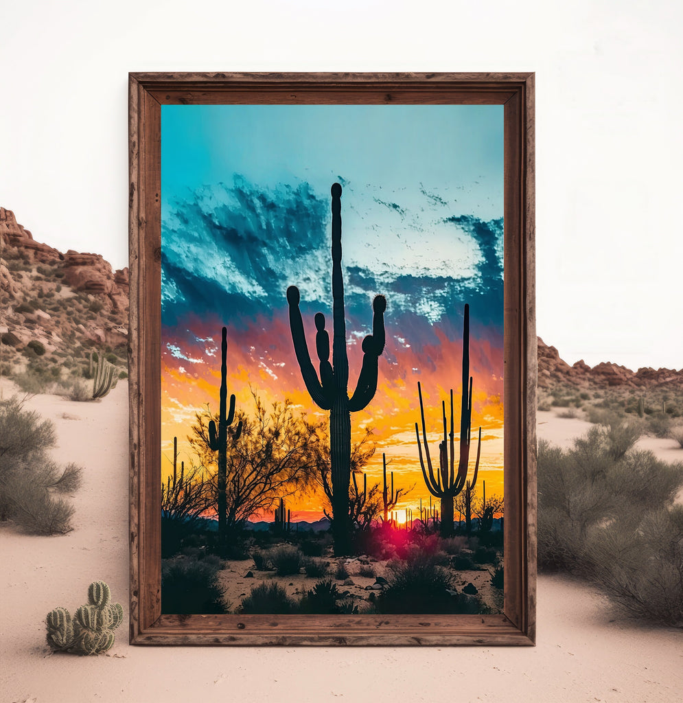 Desert Sunset Print Colorful Watercolor Wall Art Southwest Landscape Gift Saguaro Cactus Beautiful Nature Home Decor