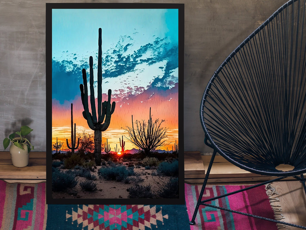 Desert Sunset Print Colorful Watercolor Wall Art Southwest Landscape Gift Saguaro Cactus Beautiful Nature Home Decor